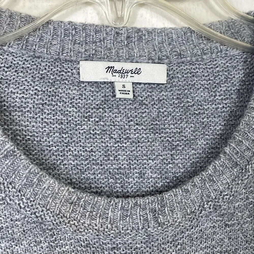 Madewell Textureworks Grey Ribbed Trim Knitted Crewneck Sweater Size S